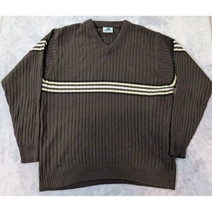 Vintage Adidas Knitted Wool Blend Ribbed Striped V-Neck Sweater Men's Medium